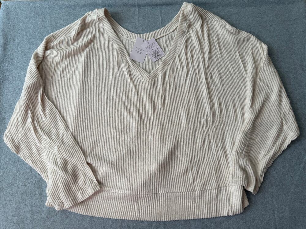 NWT Auden cream ribbed sleep shirt size large